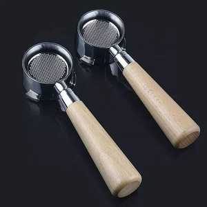 Logotipo personalizado Mango de madera <span class=keywords><strong>Delonghi</strong></span> Naked Máquina de café espresso sin fondo de acero inoxidable Portafiltro con tres caños - Product Image 3