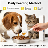 Complément alimentaire naturel personnalisé pour animaux de compagnie en flacons, application pour poissons, favorise la santé de la peau et du pelage des chiens et des chats