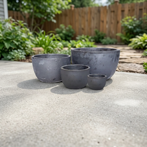 Ensemble de pots de fleurs en plastique modernes, écologiques, minimalistes pour la maison, jardinières durables, design circulaire gris non revêtu - Product Image 2