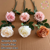 Rose artificielle en soie beige, blanche et rose à tête unique de haute qualité pour arrangements floraux de mariage en gros