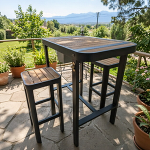 Set di Sgabelli con Barre in Alluminio e WPC Anticorrosione, Gambe Quadrate Stabili, <span class=keywords><strong>Arredamento</strong></span> per Balcone in Alluminio per Villa di <span class=keywords><strong>Montagna</strong></span> - Product Image 1