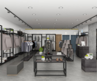Étagère de présentation de vêtements moderne sur pied, écologique et personnalisée, avec éclairage LED, pour la conception de boutiques de mode.