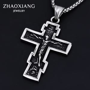 Colliers avec pendentifs en forme de croix de Jésus pour hommes et femmes, design rétro en acier inoxydable, fabrication directe - Product Image 2