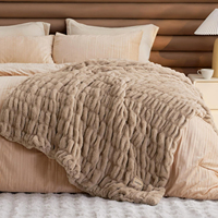 Plaid Doux et Moelleux en Fausse Fourrure, Couverture Épaisse et Chaude en Fausse Fourrure de Lapin Double Face, 50" x 60"