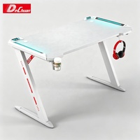 Table de jeu E-Sports moderne blanche en forme de A, bureaux de jeu avec pieds en métal, bureau PC avec supports pour casque et boissons pour les joueurs