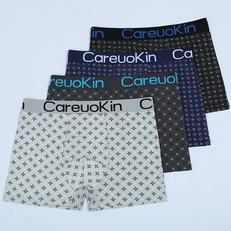 China yiwu underwear manufacturer CareuoKin female underwear breathable print polyester smooth milk-silk boxer briefs A5777