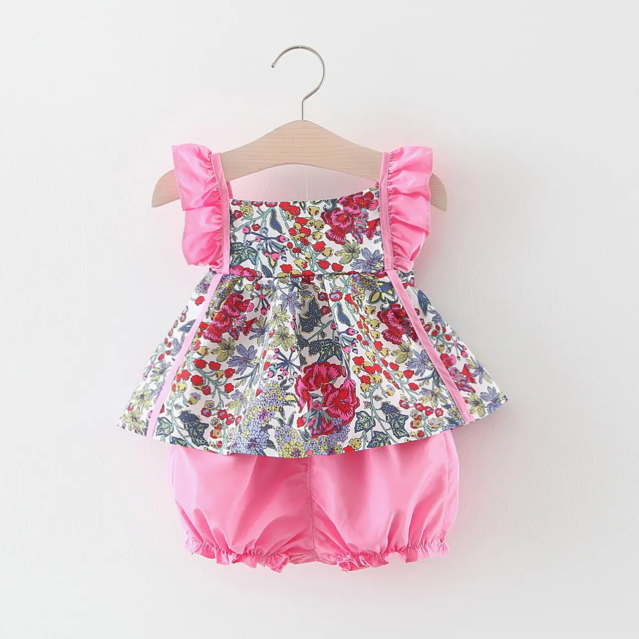 بيع بالجملة ملابس الأطفال نمط جديد مجموعات ملابس زهرة فتاة فساتين وردي الفتيات قصيرة