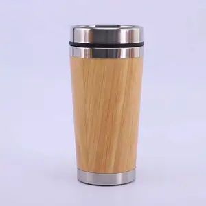 Kişiselleştirilmiş lazer kazınmış Logo ile çevre dostu paslanmaz çelik bambu su şişesi termos vakumlu şişe
