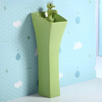 Lavabo sur pied pour enfants, en céramique multicolores, style dessin animé mignon, pour les toilettes scolaires