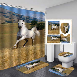 Ensemble de rideau de douche cheval 4 pièces avec <span class=keywords><strong>tapis</strong></span> de toilette Country Wild Animal Riding - Product Image 2