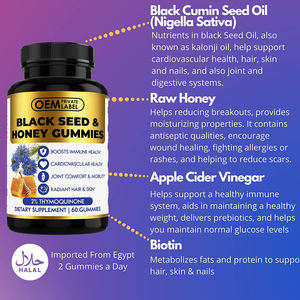 Oem תוסף צמחי שמן זרעי שחור gummies תמיכה חיסונית המפרקים עיכול שיער טיפוח העור שמן זרע שחור 60 גומות - Product Image 3
