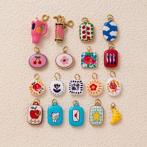 Kleine Gouden Klei Keramische Soortgelijke Effecten Hanger Roestvrij Staal Handgemaakte En Handgeschilderde Charmes Artistieke Bloemenbeschilderde Bedels - Product Image 1