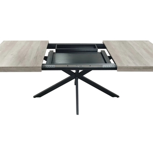 Mesa de Comedor Rectangular Extensible de Madera, Diseño Moderno, Tablero Gris Carole, Centro Negro Repujado, Base Metálica Resistente al Agua - Product Image 2