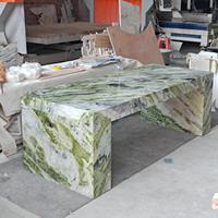 Table à manger rectangulaire en marbre vert irlandais sur mesure, fabrication directe d'usine, avec design de pieds en U, mobilier de salle à manger de luxe