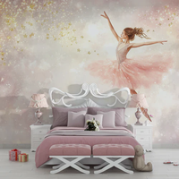 Papier peint pour enfants rose ballerine, impression personnalisée, étoiles dorées scintillantes, fille ballerine, revêtement mural pour chambre de filles, crèche, décoration de la maison
