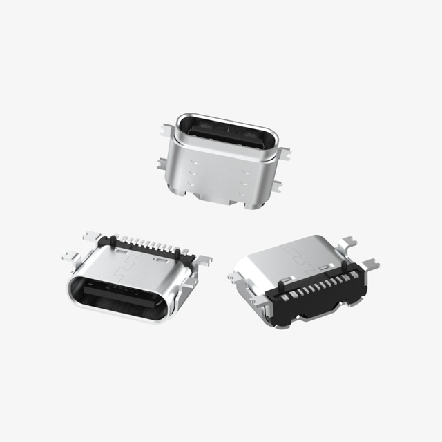 Surface Mount 16-Pin Type C USB Connector Four Lug Type SMD Socket for Type SMD Devices