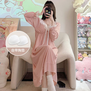 <span class=keywords><strong>Camicia</strong></span> <span class=keywords><strong>da</strong></span> <span class=keywords><strong>Notte</strong></span> Elegante Casual <span class=keywords><strong>da</strong></span> Donna in <span class=keywords><strong>Cotone</strong></span> con Pizzo e Maniche Lunghe, Pigiama Staccabile Morbido per Primavera e Autunno con Imbottitura sul Petto - Product Image 2