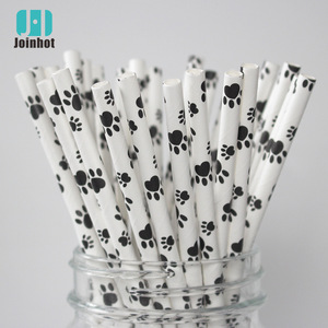Joinhot Paper Straws With Cat Paw Prints Biodegradable Disposable Party Straws - Product Image 1
