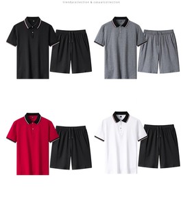 Ensemble deux pièces pour homme, chemise polo à manches courtes en coton 95% et élasthanne 5%, short décontracté, vêtements de sport d'été - Product Image 2