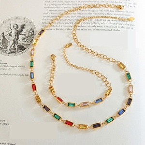 Korean Elegant Stainless Steel Zircon Necklace Fashion 14K Solid Gold Rainbow Tennis Necklace <b>Bracelet</b> <b>Set</b> for Women Girls - Product Image 2