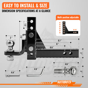 <span class=keywords><strong>Attelage</strong></span> de <span class=keywords><strong>remorque</strong></span> réglable pour récepteur de 2 pouces, chute de 6 pouces, montage sur rail pour <span class=keywords><strong>boule</strong></span> d'<span class=keywords><strong>attelage</strong></span>, capacité de 15 000 lb, boules de 2 et 2-5/16 pouces - Product Image 3