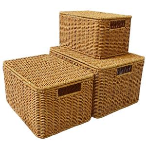 Nuovo arrivo grandi dimensioni Custom Design moderno scatole <span class=keywords><strong>di</strong></span> immagazzinaggio Multi-funzione <span class=keywords><strong>cesto</strong></span> <span class=keywords><strong>di</strong></span> <span class=keywords><strong>vimini</strong></span> in Rattan <span class=keywords><strong>di</strong></span> plastica - Product Image 1