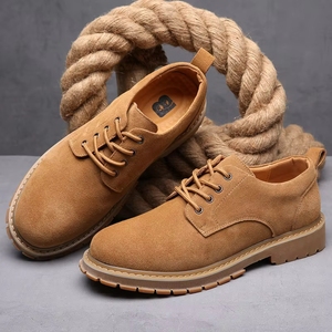 Autumn Winter Men's Suede Upper <b>Head</b> Oxford Shoes Breathable Wear-resistant Front Tether Closure Korean <b>Style</b> Casual Solid - Product Image 2