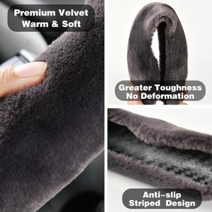 Funda de Volante de Terciopelo Suave, 2 Piezas, Segmentada, Cálida, Antideslizante, para Invierno, Compatible con Volantes en Forma de D - Product Image 4