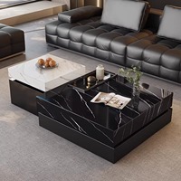 Table basse moderne minimaliste de luxe en pierre frittée écologique, aspect marbre, avec base en métal, pour salon