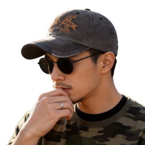 Stylish Embroidered Grey Baseball Cap Washed Distressed Retro Style Unisex Canvas <b>Sunscreen</b> Breathable Windproof Sunshade - Product Image 4
