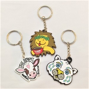 Manufacturer Wholesale 2D 3D Embossed Letter Cute Lovely Animal Design Customize PVC Rubber Key Chain With Silver Key Ring