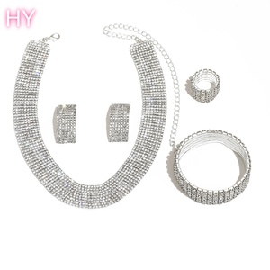 Ensemble de bijoux de luxe HY pour soirée, fiançailles et mariage, plaqué <span class=keywords><strong>argent</strong></span> avec strass incrustés, comprenant boucles <span class=keywords><strong>d</strong></span>'oreilles et <span class=keywords><strong>collier</strong></span> - Product Image 6
