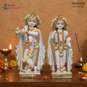 Statues de Radha et Krishna en résine et marbre, design traditionnel, faites à la main par Nirmala Handicrafts |   Krishna jouant de la flûte - Product Image 5
