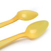Cuillère à dessert jetable en plastique PS jaune, épaisse, à bord lisse, mini-cuillère à glace pour boulangerie, yaourt, gelée