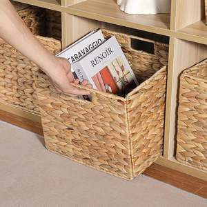 Paniers pliables pour étagères Sacs à linge tissés à la main Panier de rangement en osier Panier tissé en jacinthe d'eau Cubes de rangement en osier - Product Image 1