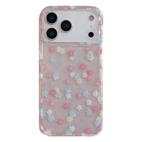 Coque de téléphone IMD à motif floral printanier et paillettes, protection intégrale pour iPhone 18 Pro Max 17 16 15 14