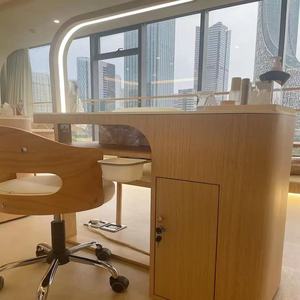 Nail salon solid wood lacquered nail art tables and chairs, single/double <b>seats</b>, double-layer <b>storage</b> - Product Image 3
