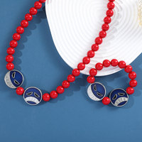 Collier et Bracelet Anime Cosplay D Ace avec Perles Rouges, Breloques et Pendentifs en Alliage et Résine, Bijoux Choker