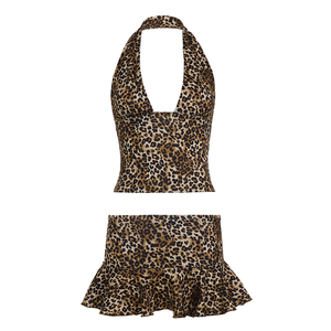Conjunto de Top Corto con Cuello Halter y Estampado de Leopardo Y2K y Minifalda por Encima de la Rodilla, Traje Sexy de Dos Piezas para Mujer, Ropa de Fiesta - Product Image 6