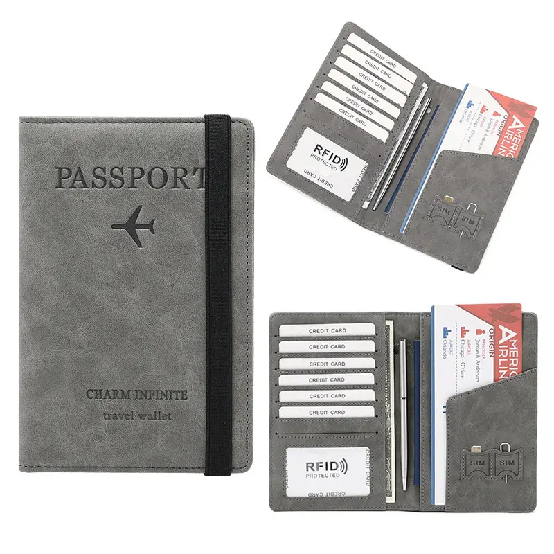 पीयू चमड़ा यात्रा पासपोर्ट धारक कवर आरएफआईडी पासपोर्ट धारक कवर वॉलेट वॉलेट कार्ड केस टिकट स्लॉट के साथ