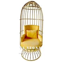 Chaise Trône Dorée avec Coussin en Cuir Fantaisie en Forme de Cage à Oiseaux en Acier Inoxydable pour Hôtel ou Salon, Mobilier d'Événement
