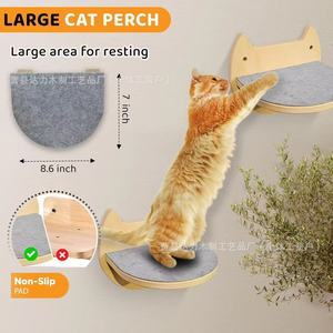 Wooden Cat Hammock Wall Mounted Semi Circle Pet <b>Bed</b> With Scratching <b>Pad</b> For Cats - Product Image 3