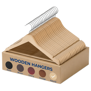 Cintres en bois modernes de qualité supérieure, en bois naturel, pour costumes, manteaux, chemises, pantalons, logo personnalisé, OEM, ODM, vente en gros, magasin de vêtements, hôtel - Product Image 1