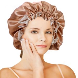 Bonnet de nuit réversible en satin pour femme, grande taille, avec double dentelle, pour le soin des cheveux, vente en gros - Product Image 1