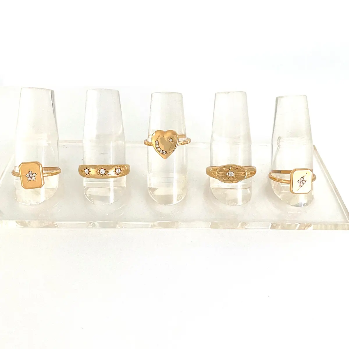 New fashion jewelry geometric gemstone gold plated heart wedding rings set for women