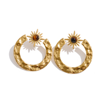 JINYOU 2547 Boucles d'oreilles pendantes rondes en acier inoxydable, élégantes et tendance, avec pierre naturelle œil de tigre et motif soleil