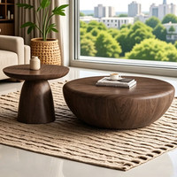 Ensemble de table basse ronde en noyer vintage pour salon, petit appartement, design moderne