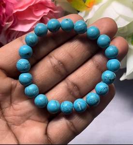 Synthetic Turquoise <b>Bracelet</b>: Round <b>Gemstone</b> Beads, Stretch <b>Bracelet</b>, Unisex Classic Style Certified Anniversary Gift - Product Image 5