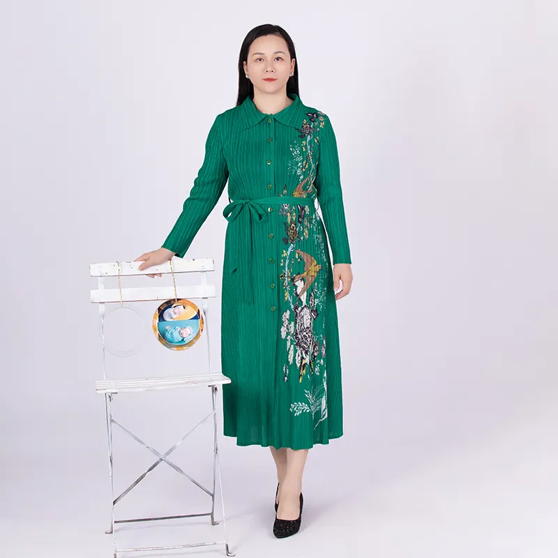 Tianbao Miyakeプリーツアパレル工場直販2022秋新作ラペルプリントカーディガンロングスカート女性