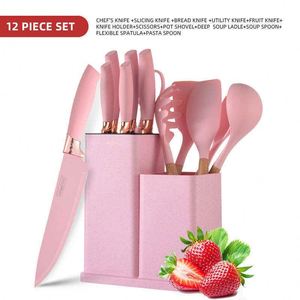 Nouvel ensemble d'ustensiles de cuisine en silicone de 19 pièces, avec planche à découper, support de rangement, manche en bois, couteau antiadhésif – Vente en gros - Product Image 4